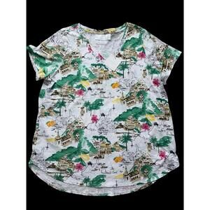 Cynthia Rowley Womens 1X Cotton Top Amalfi Coast Print Short Sleeve  New